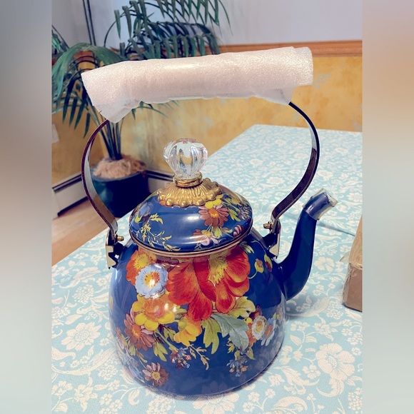 MacKenzie-Childs Other - MacKenzie Childs Floral Market Blue Enamel Tea Pot NWOT